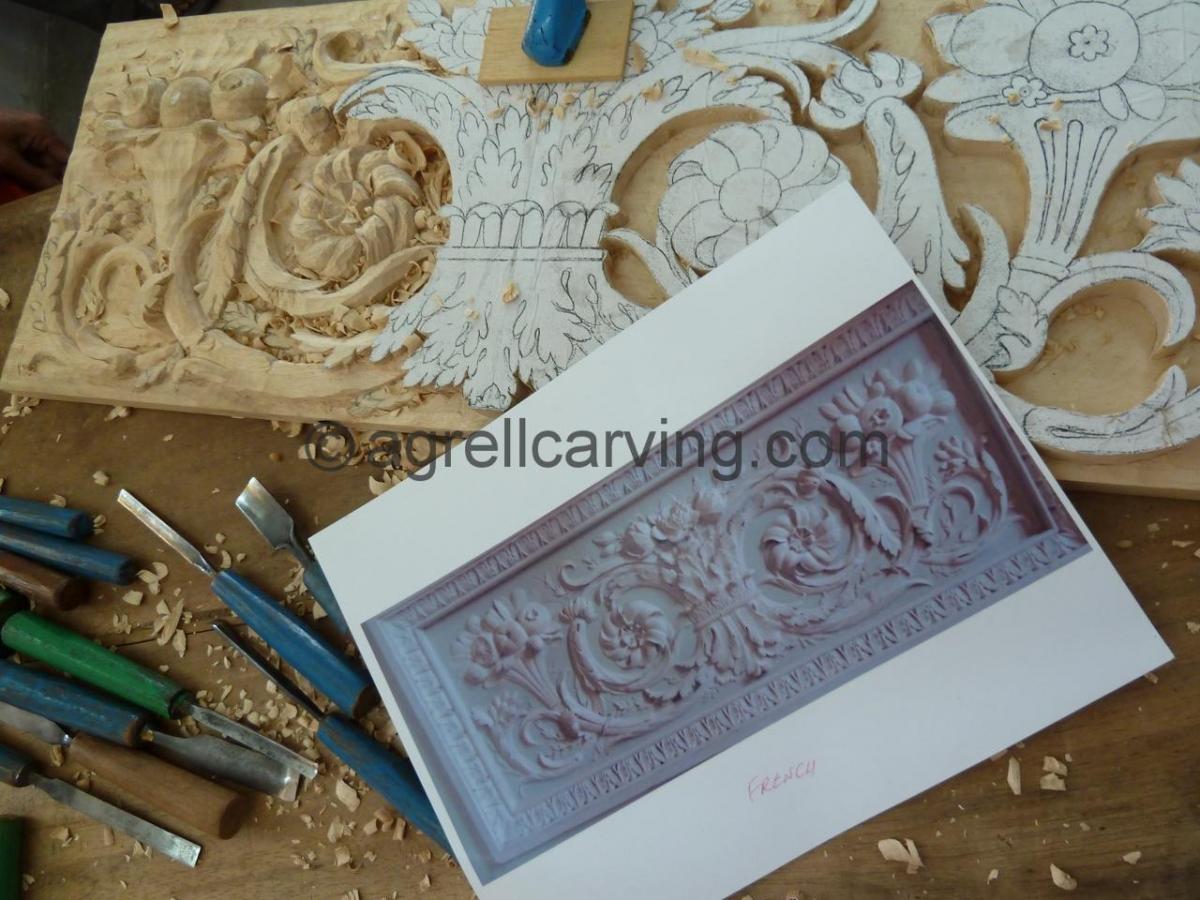 Agrell Architectural Carving French hand carved panel in progress copy of Versaille